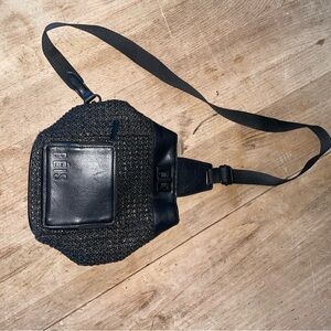 BEIS Black raffia sling backpack
